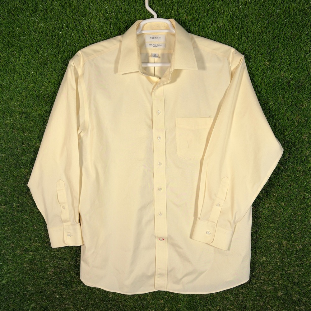 Cremieux Dress Shirt Mens 17.5-33 Cream Pima Cotton Non-Iron Long Sleeve Pocket